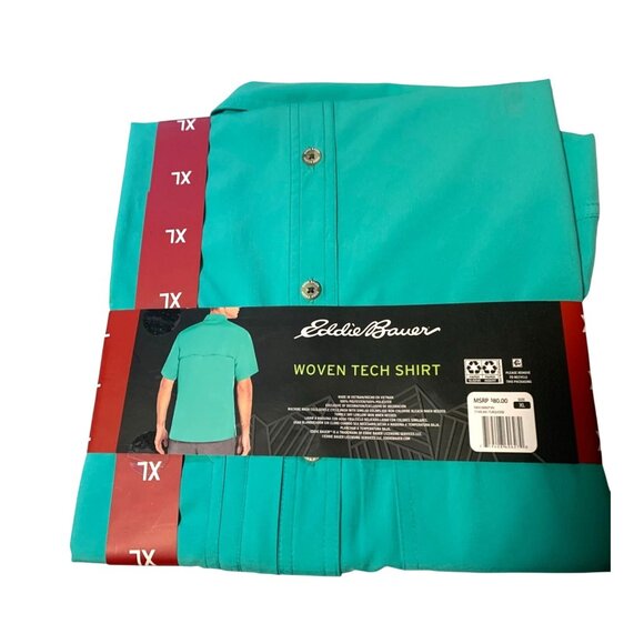 New Eddie Bauer Mens Sz XL Short Sleeve Button Up Green Moisture Wicking Mesh Li - Picture 3 of 5